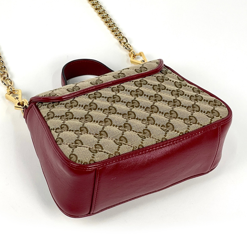 Gucci GG Marmont Handbag, 2-Way Chain Shoulder Bag, Double G Canvas, Red/Beig... - Picture 2 of 9